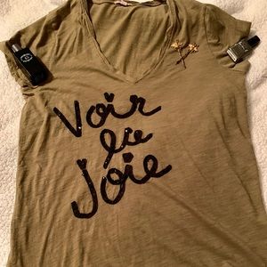 J Crew v-neck “voir de joie” (see the joy) shirt.